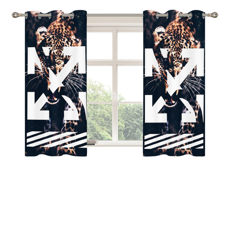 Leopard X Off White Peach Skin Window Curtains