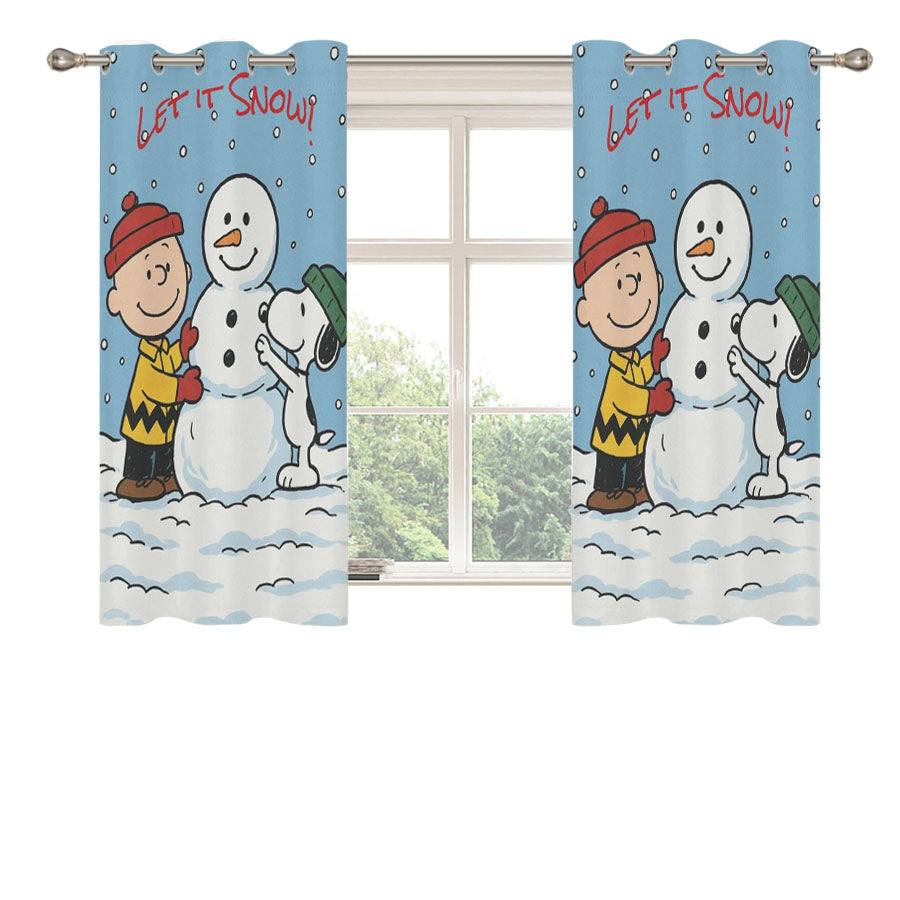 Let It Snow Charlie Brown Snowman Peach Skin Window Curtains