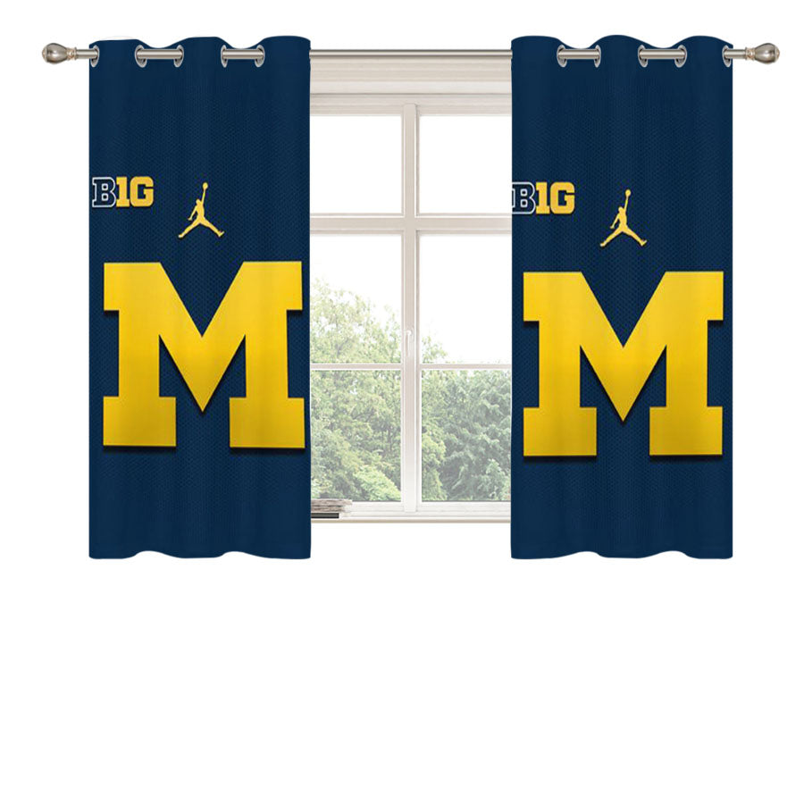 Michigan Wolverines Blue Logo Peach Skin Window Curtains