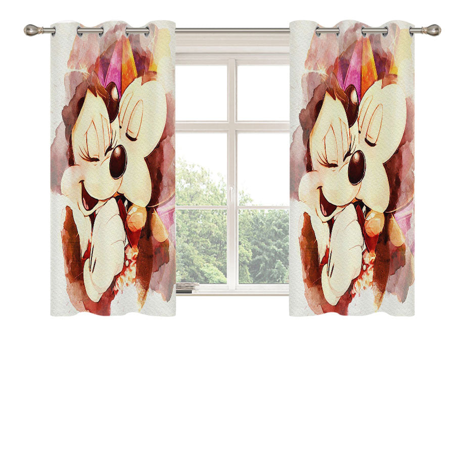 Mickey And Minnie Mouse Watercolour Peach Skin Window Curtains