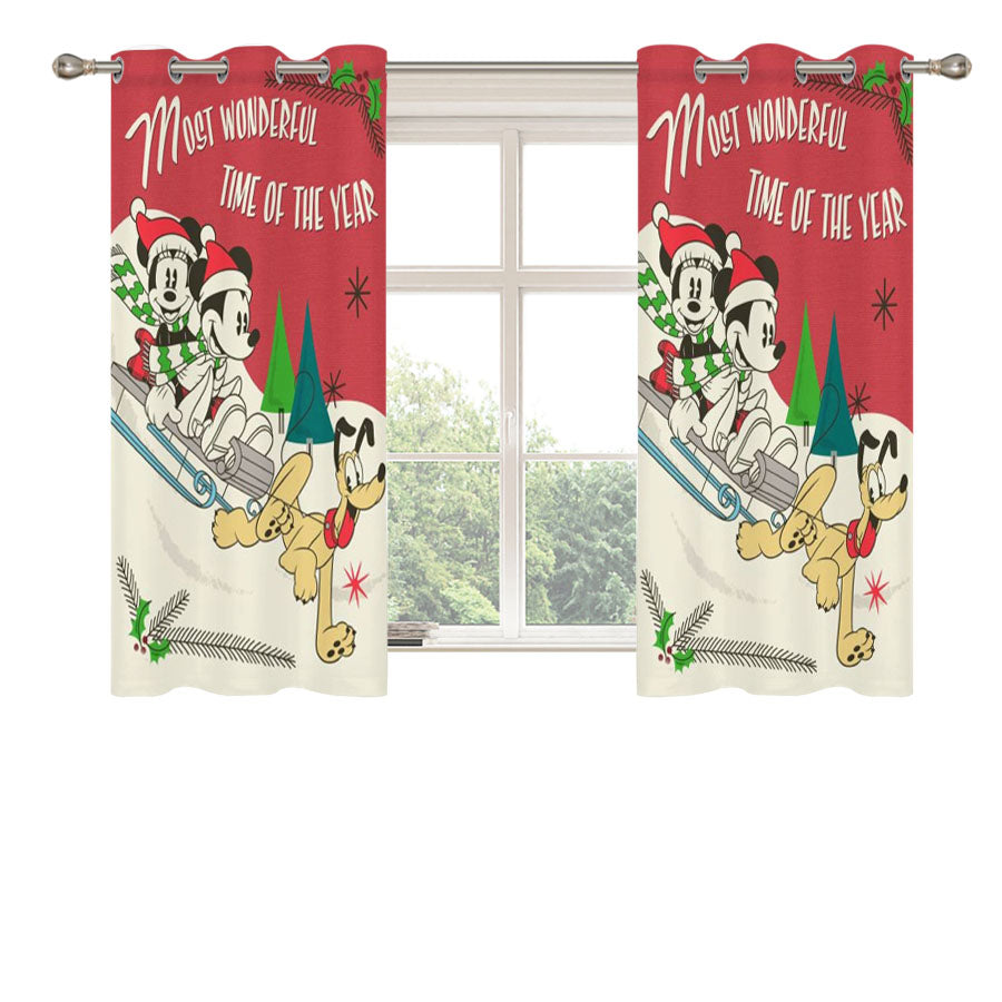 Mickey And Minnie Sledding Peach Skin Window Curtains