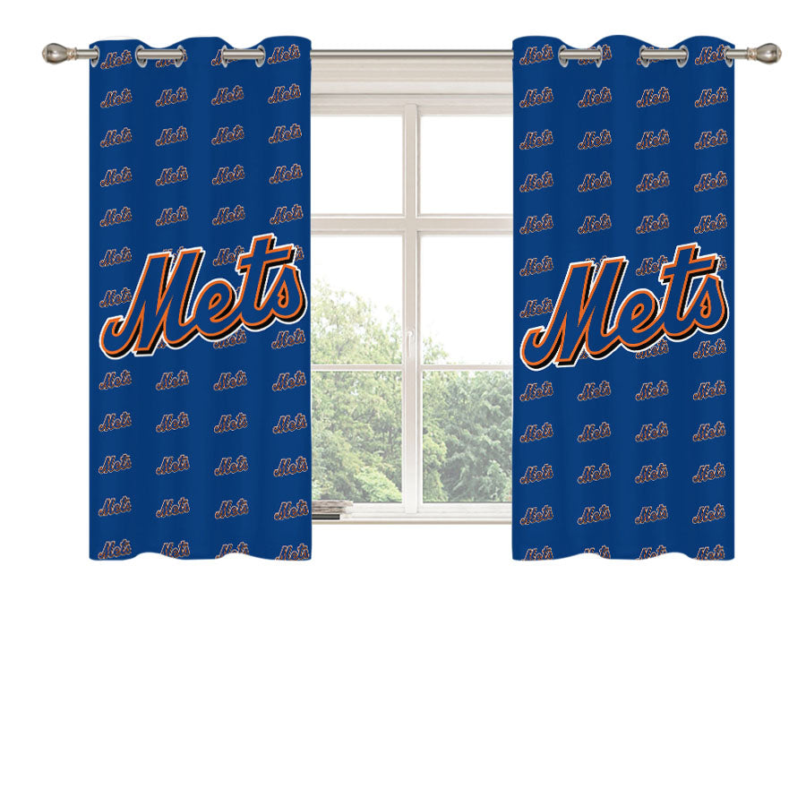 New York Mets Pattern Peach Skin Window Curtains