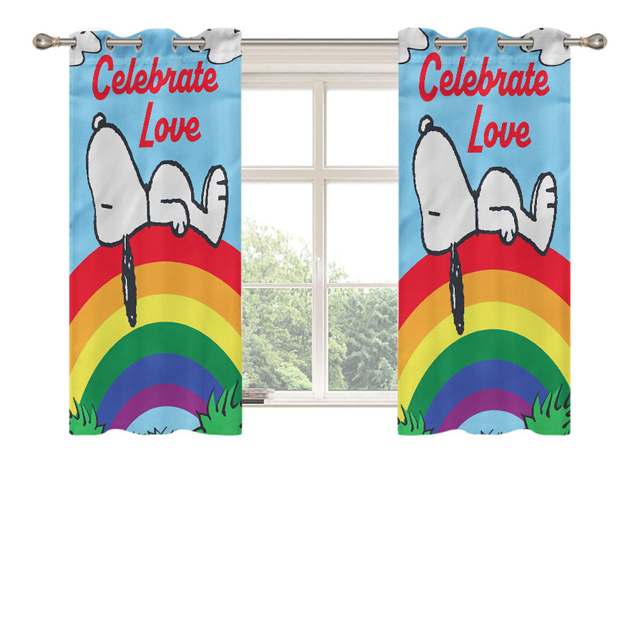 Peanuts Rainbow Celebrate Love Snoopy Peach Skin Window Curtains