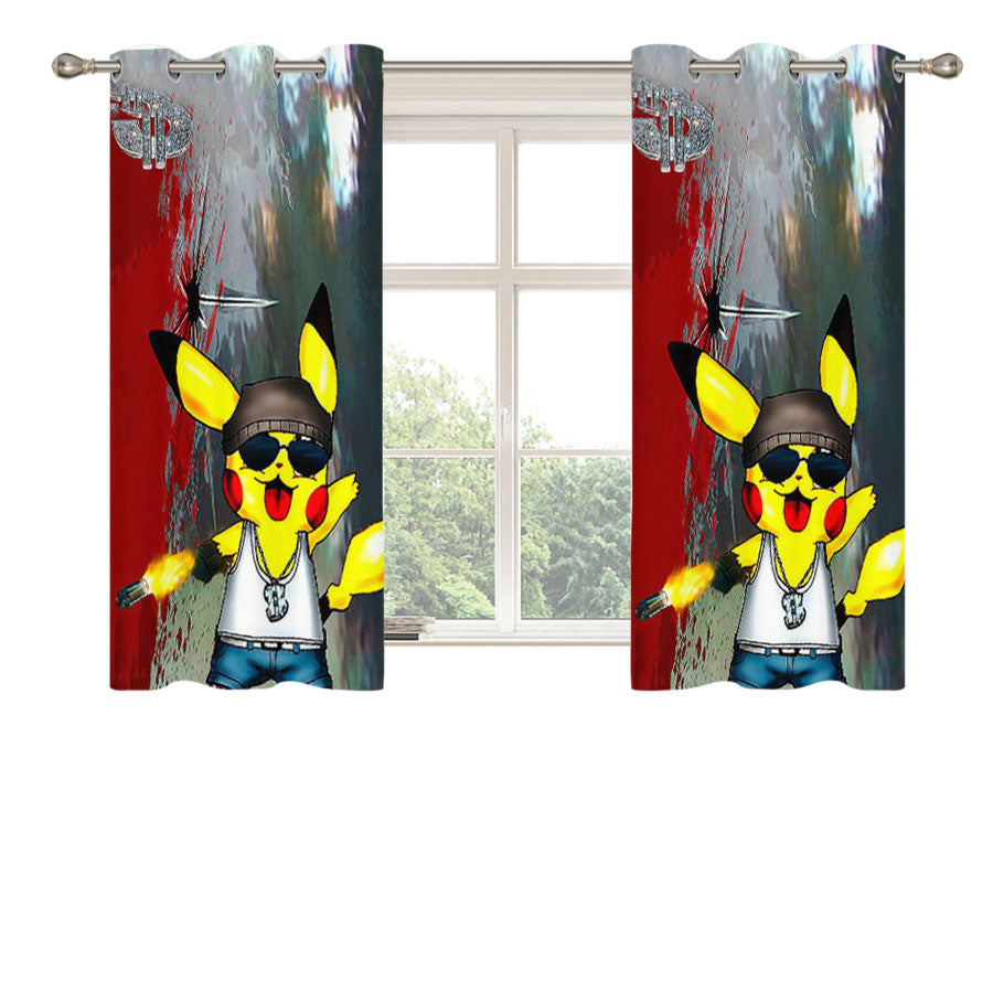Pikachu Gangster Peach Skin Window Curtains