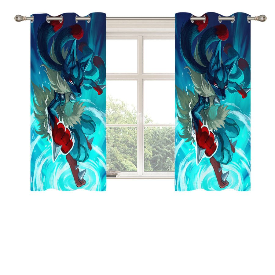 Pokemon Mega Lucario Peach Skin Window Curtains