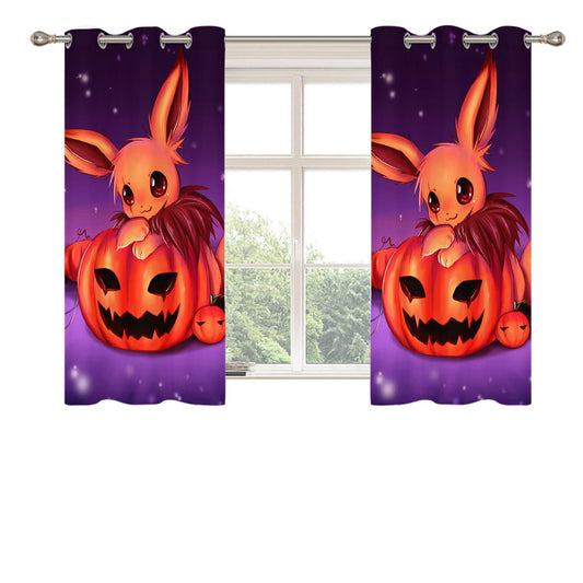 Pokemon Night Halloween Peach Skin Window Curtains