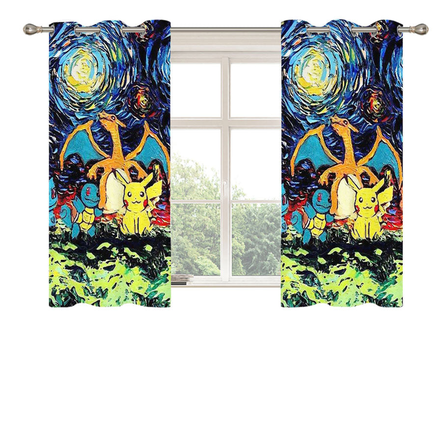 Pokemon Starry Night Peach Skin Window Curtains
