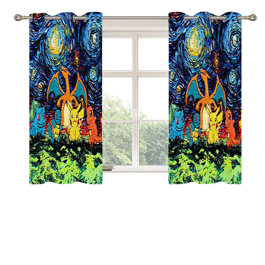 Pokemon Starry Night Abstract Peach Skin Window Curtains