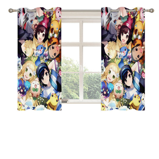 Pokemon Sun And Moon Paint Art Peach Skin Window Curtains