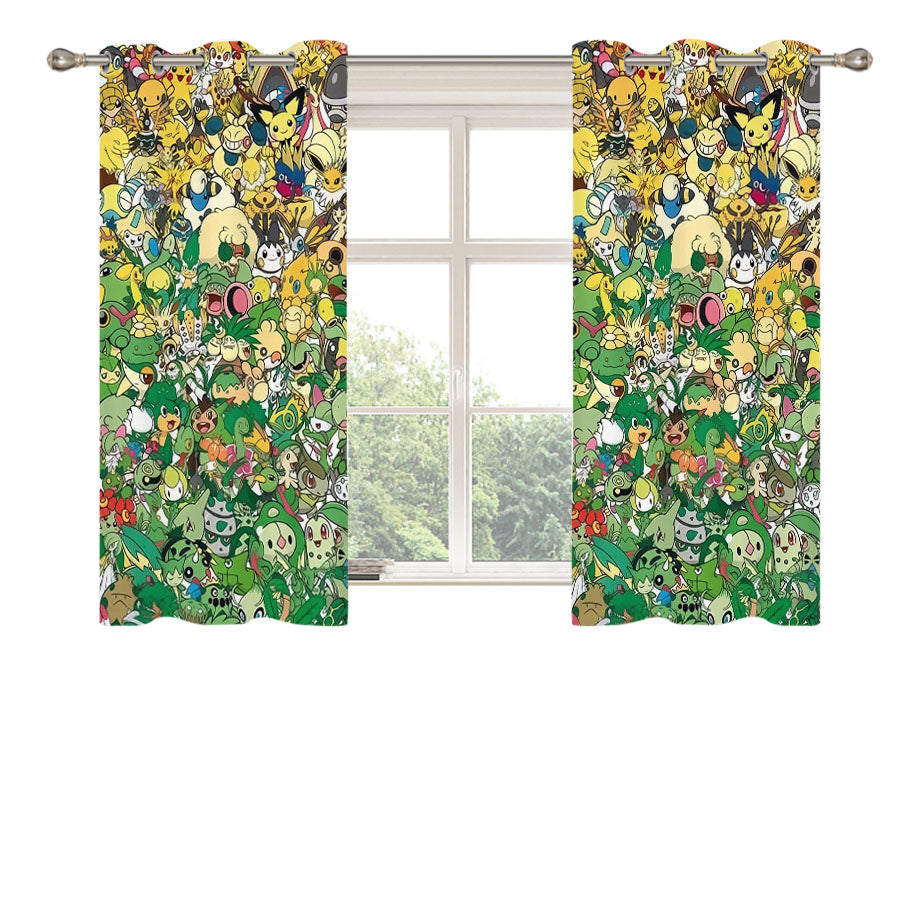 Pokemon Yellow And Green Characters Peach Skin Window Curtains