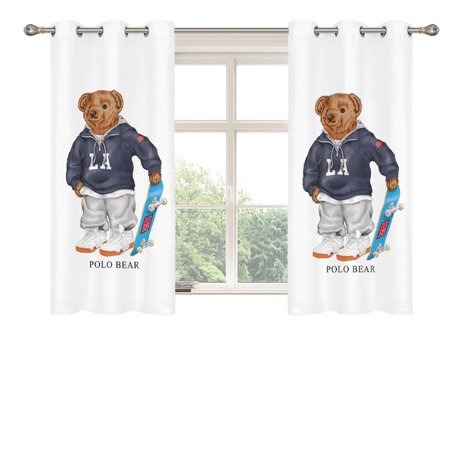 Polo Bear Skateboarding Peach Skin Window Curtains