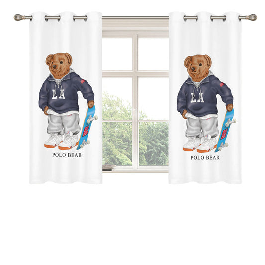 Polo Bear Skateboarding Peach Skin Window Curtains