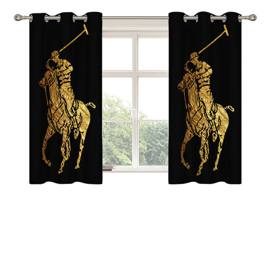 Polo Ralph Lauren Black Gold Logo Peach Skin Window Curtains