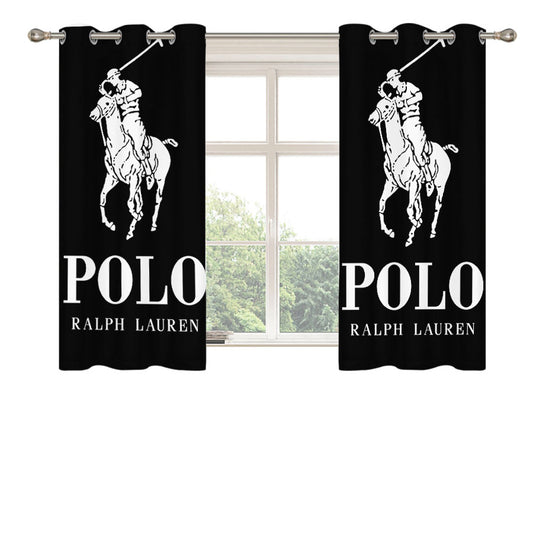Polo Ralph Lauren Logo Black White Peach Skin Window Curtains