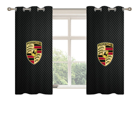 Porsche Logo Carbon Peach Skin Window Curtains