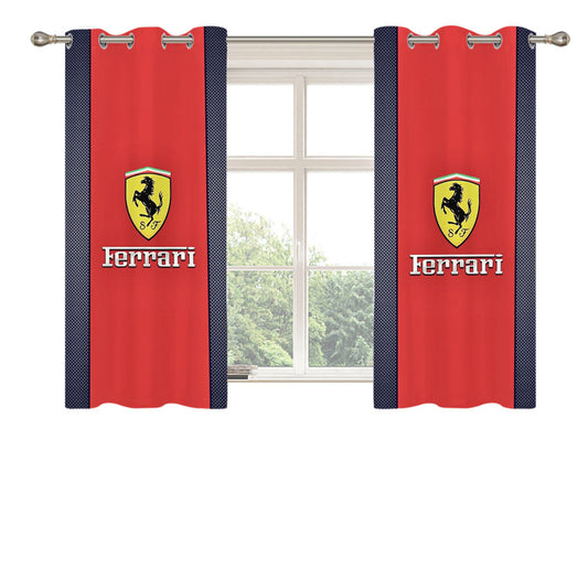 Red Line Ferrari Logo Peach Skin Window Curtains