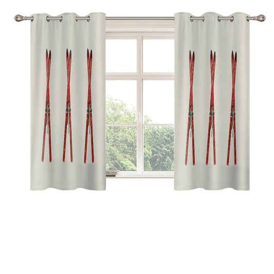 Red Vintage Ski Peach Skin Window Curtains