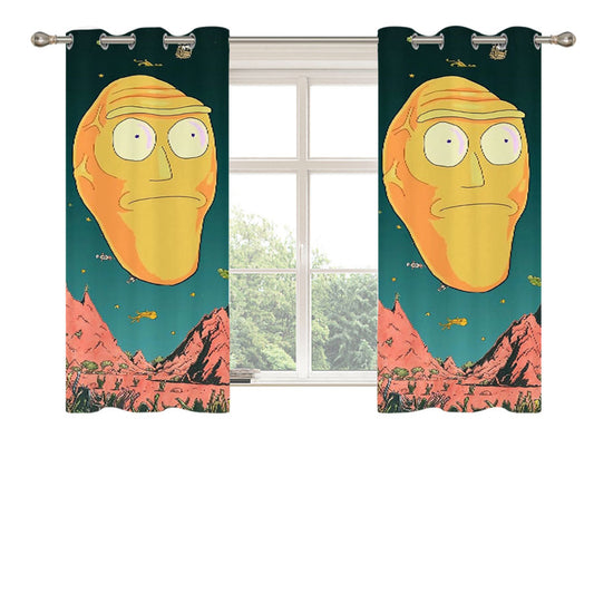 Rick And Morty Giant Heads Peach Skin Window Curtains