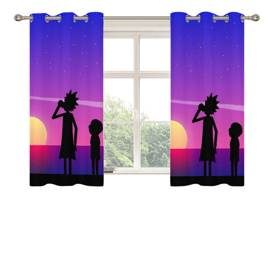 Rick And Morty Looking Sunset Peach Skin Window Curtains