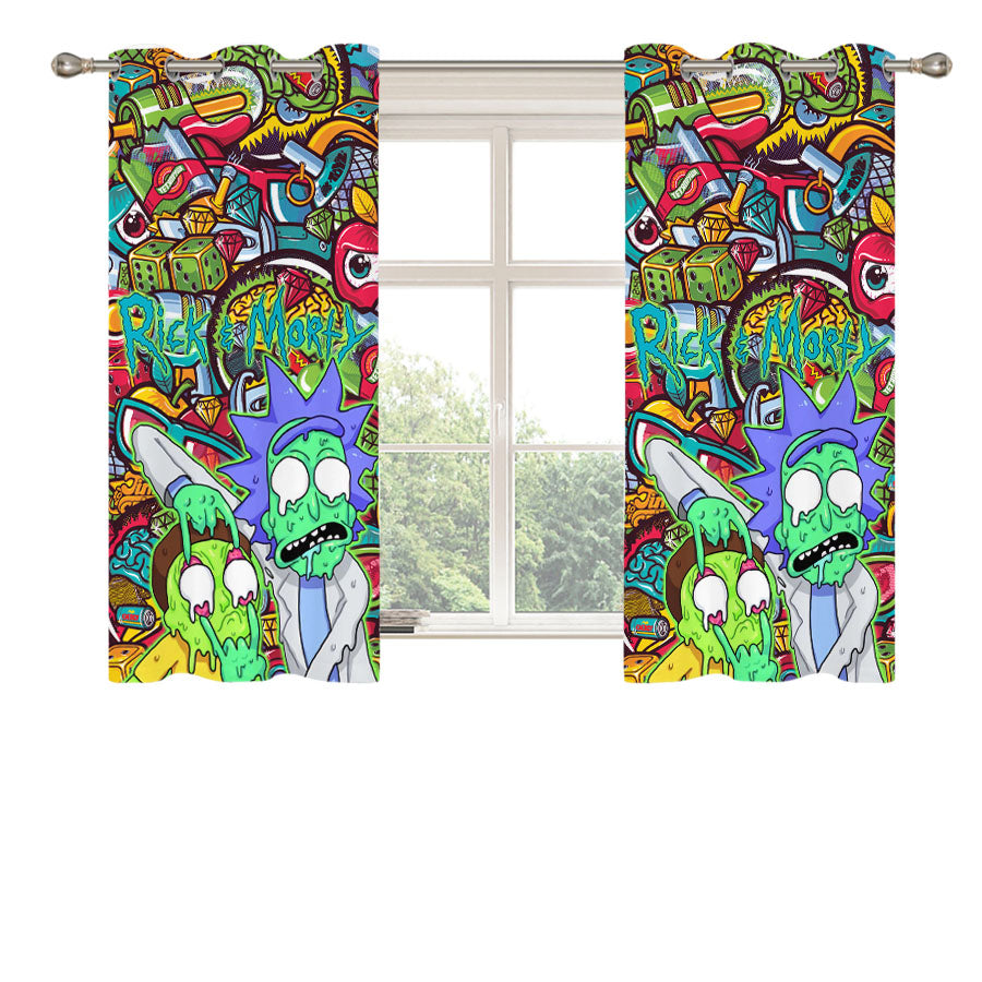 Rick And Morty Melt In Doodle Peach Skin Window Curtains
