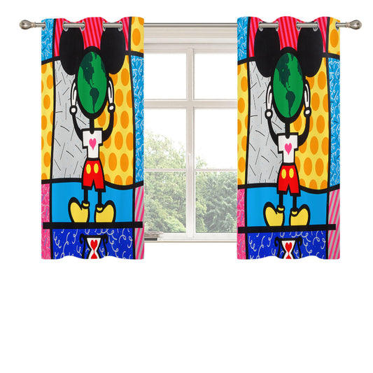 Romero Britto Mickeys World Wallpaper Peach Skin Window Curtains