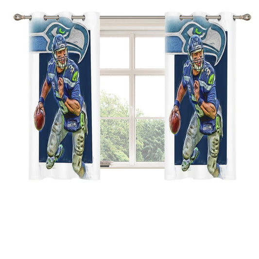 Russell Wilson Seattle Seahawks Oil Art Peach Skin Window Curtains