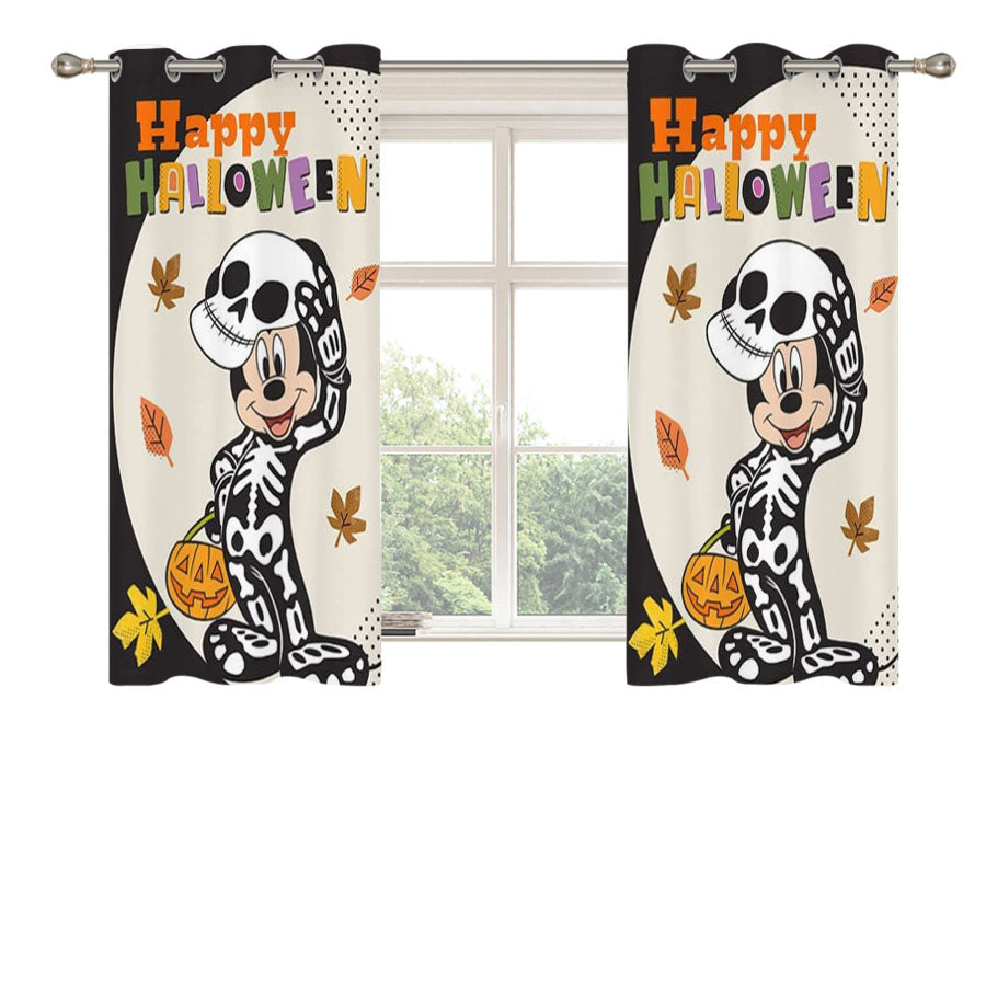 Skeleton Mickey Happy Halloween Peach Skin Window Curtains