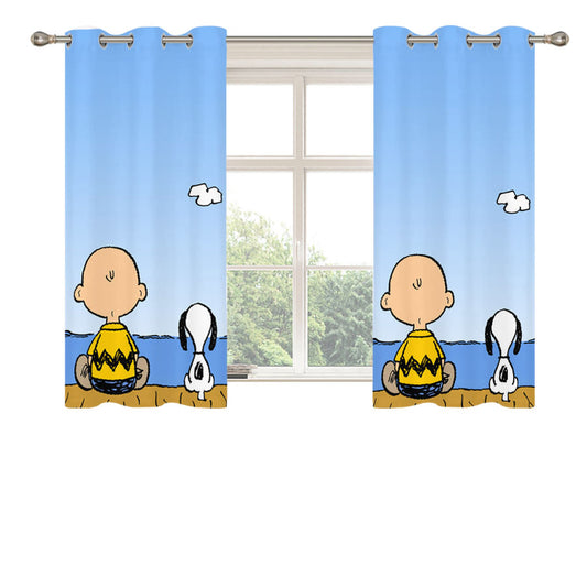 Snoopy And Charlie Brown Peach Skin Window Curtains