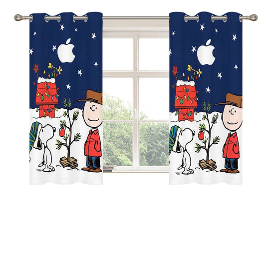 Snoopy And Charlie Brown Christmas Lights Apple Peach Skin Window Curtains