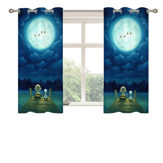 Snoopy And Charlie Brown Moon Peach Skin Window Curtains