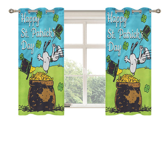 Snoopy And Woodstock St Patricks Day Peach Skin Window Curtains