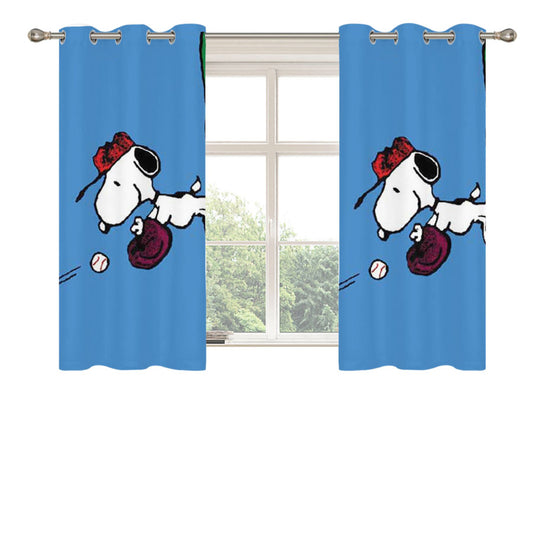 Snoopy Baseball Catch Peach Skin Window Curtains