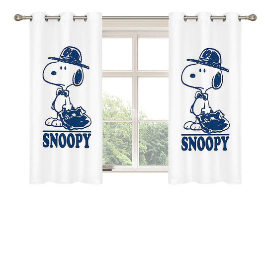 Snoopy Blue Line Peach Skin Window Curtains