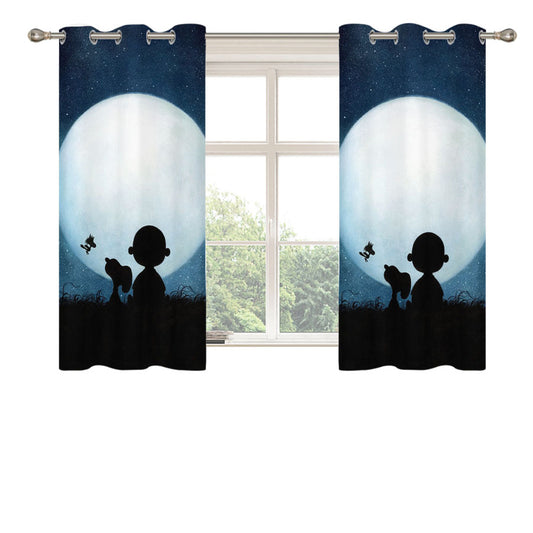 Snoopy Charlie Brown And Moon Peach Skin Window Curtains
