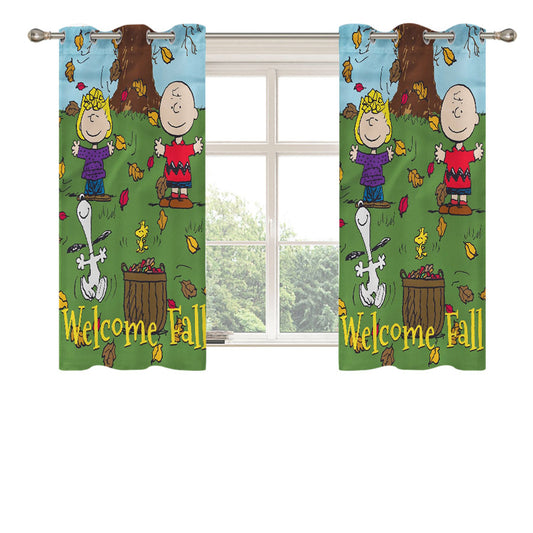 Snoopy Charlie Brown Welcome Fall Peach Skin Window Curtains