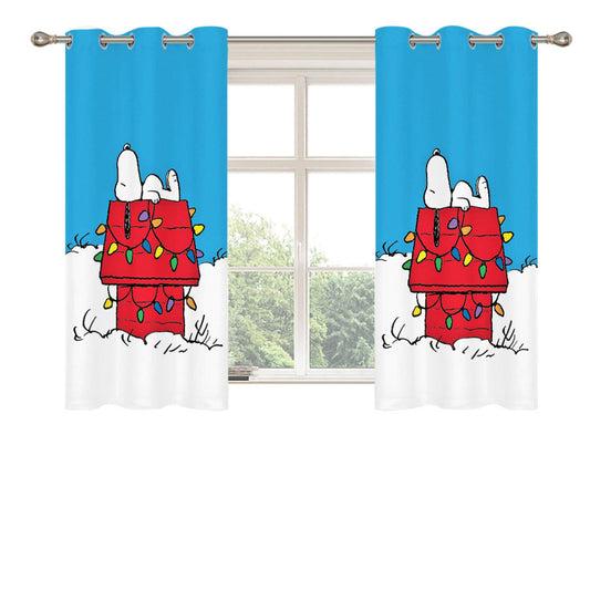 Snoopy Christmas Dog House Peach Skin Window Curtains
