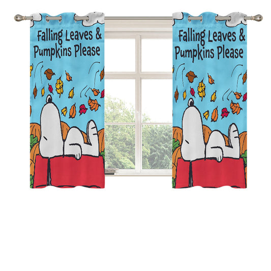 Snoopy Falling Leaves Peach Skin Window Curtains