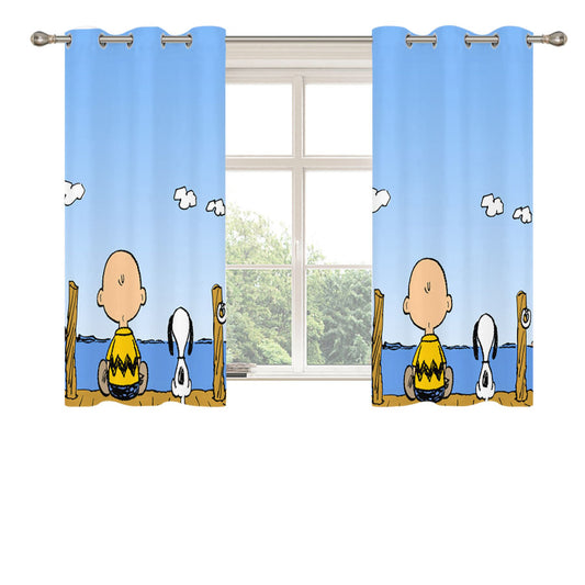 Snoopy Fishing Peach Skin Window Curtains