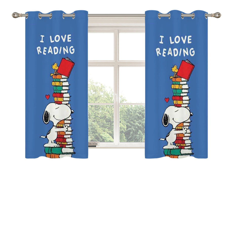 Snoopy I Love Reading Peach Skin Window Curtains