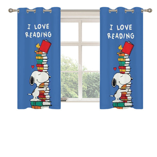 Snoopy I Love Reading Peach Skin Window Curtains