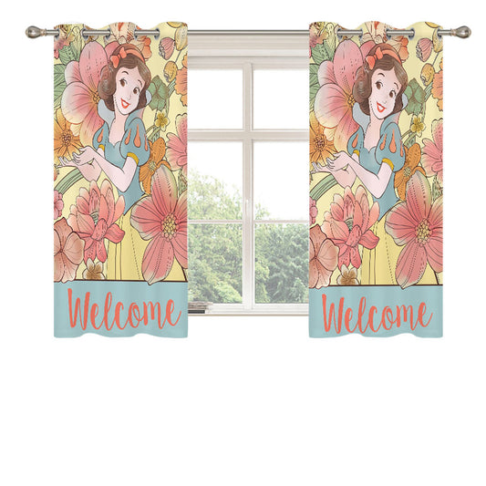 Snow White Floral Welcome Peach Skin Window Curtains
