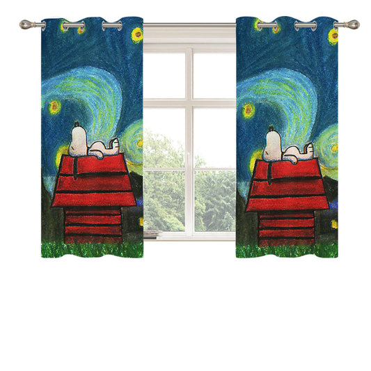 Starry Night Snoopy Peach Skin Window Curtains