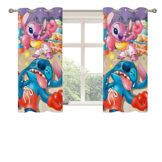 Stitch And Angel Ring Fight Peach Skin Window Curtains