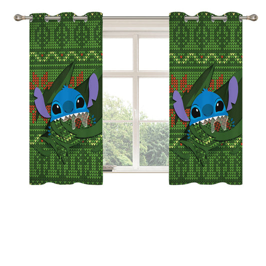 Stitch Ugly Green Sweater Peach Skin Window Curtains