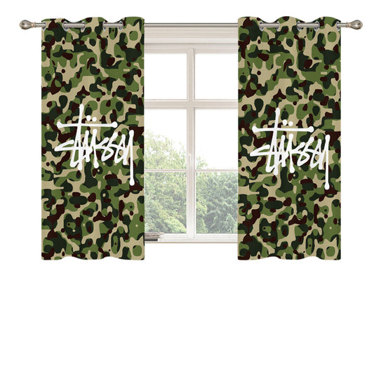 Stussy Bape Camouflage Green Peach Skin Window Curtains