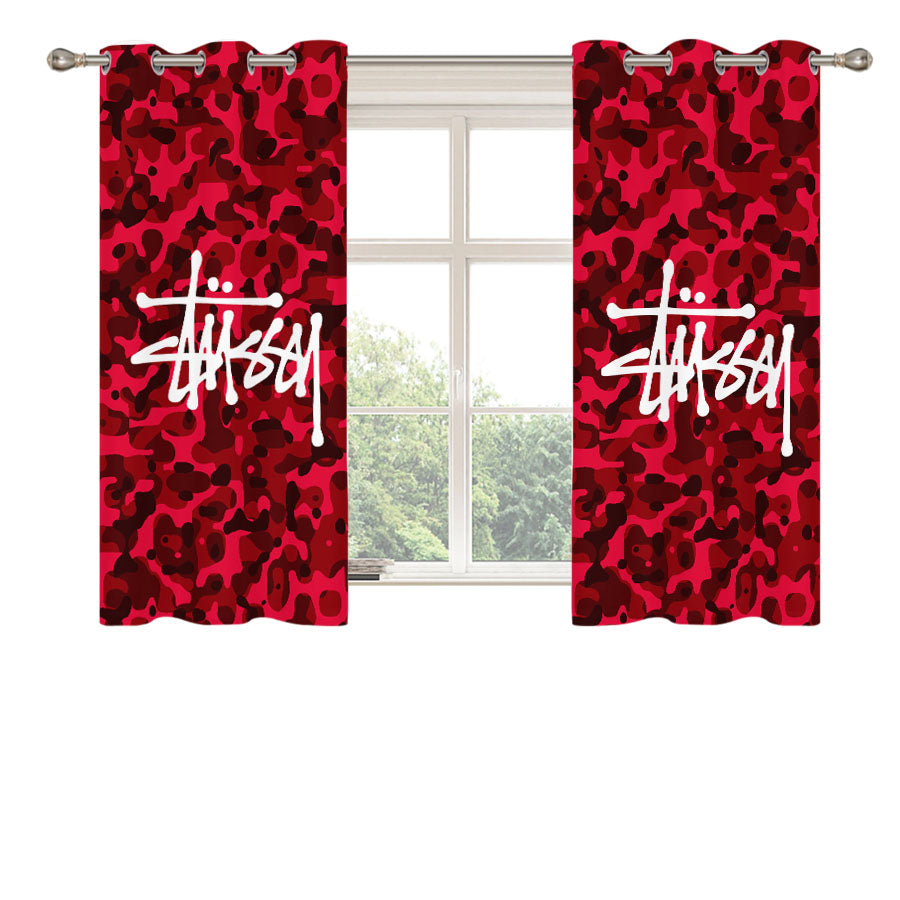 Stussy Bape Camouflage Red Peach Skin Window Curtains