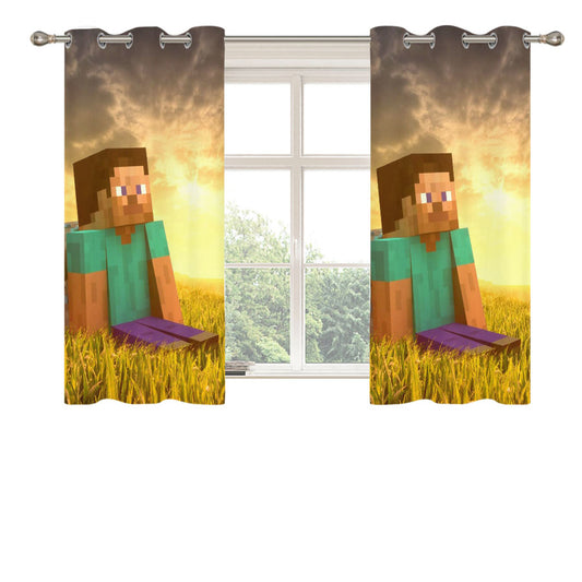 Sunset With Minecraft Peach Skin Window Curtains