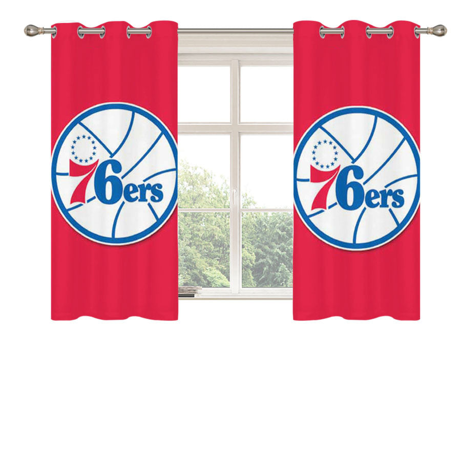 76Ers Logo On Red Peach Skin Window Curtains