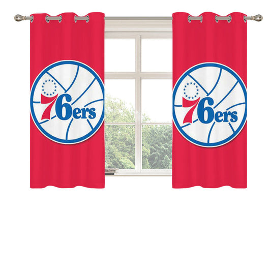 76Ers Logo On Red Peach Skin Window Curtains