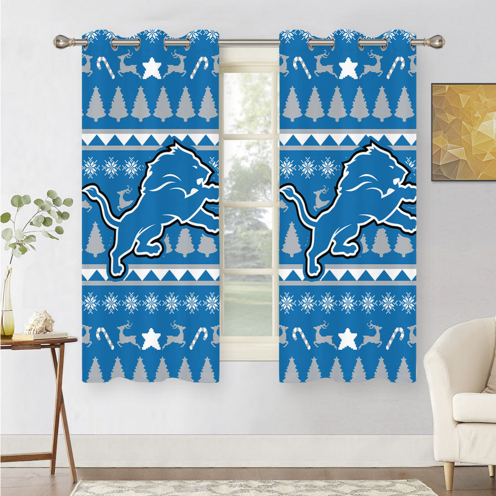 Detroit Lions Christmas Sweater Peach Skin Window Curtains